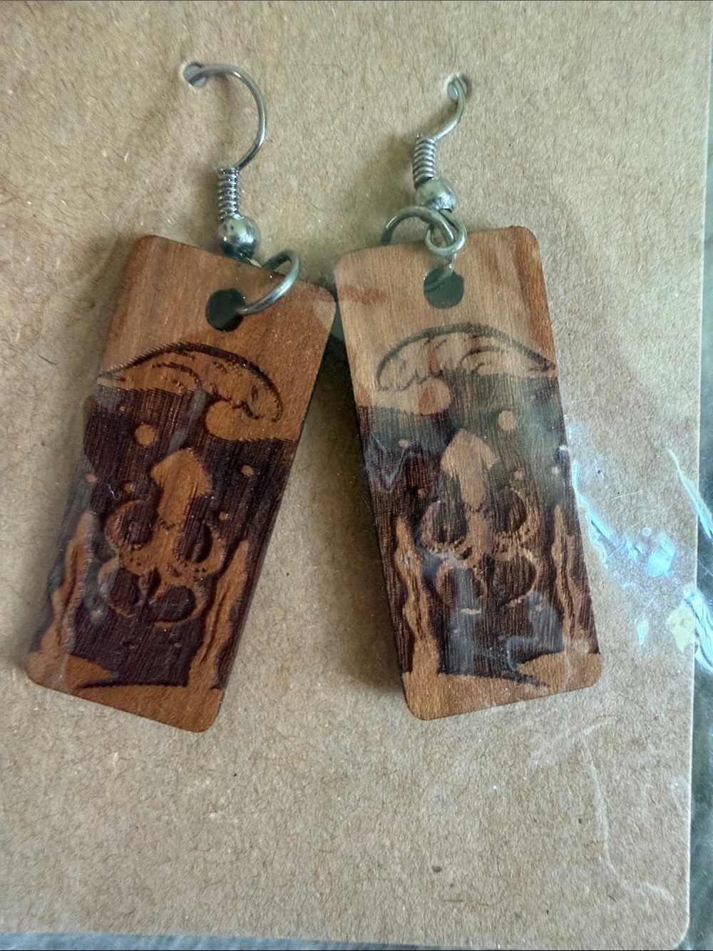 Wooden wave Drop Earrings - Brown